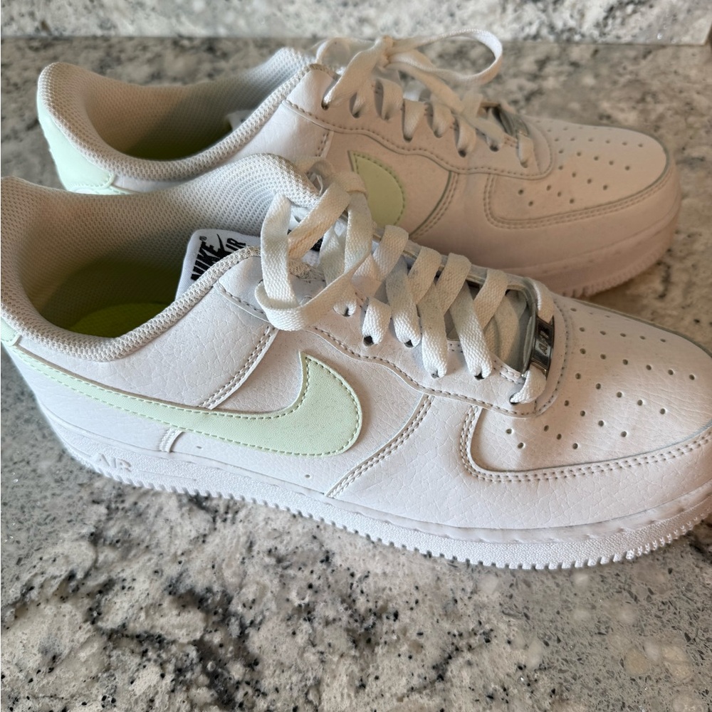 Nike Women’s Air Force 1 Low White with Pale Green Swoosh